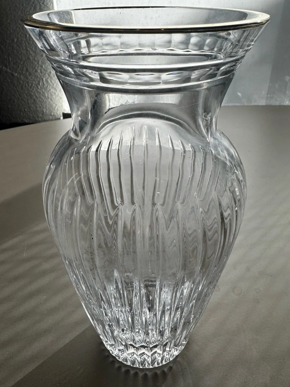 Marquis by Waterford Crystal Vase Gold Rim Optic Cut Flared Vintage